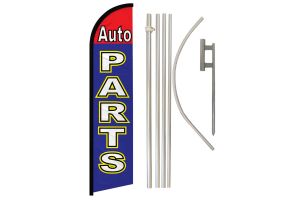 Auto Parts (Red & Blue) Windless Banner Flag & Pole Kit