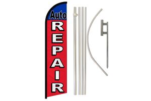 Auto Repair (Red & Blue) Windless Banner Flag & Pole Kit