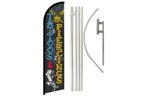 Tattoos & Piercings Superknit Polyester Swooper Flag Size 11.5ft by 2.5ft & 6 Piece Pole & Ground Spike Kit