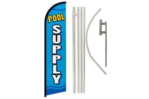 Pool Supply Superknit Polyester Swooper Flag Size 11.5ft by 2.5ft & 6 Piece Pole & Ground Spike Kit