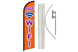 Free Wifi Superknit Polyester Swooper Flag Size 11.5ft by 2.5ft & 6 Piece Pole & Ground Spike Kit