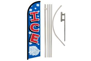 Ice Superknit Polyester Swooper Flag Size 11.5ft by 2.5ft & 6 Piece Pole & Ground Spike Kit