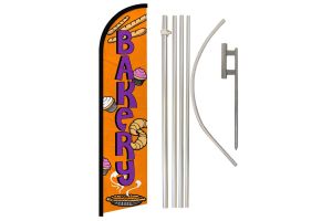 Bakery Superknit Polyester Swooper Flag Size 11.5ft by 2.5ft & 6 Piece Pole & Ground Spike Kit