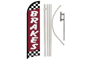 Brakes Red Superknit Polyester Swooper Flag Size 11.5ft by 2.5ft & 6 Piece Pole & Ground Spike Kit
