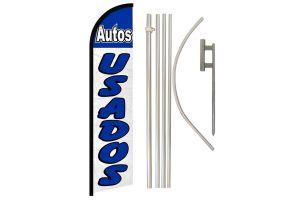 Autos Usados Superknit Polyester Swooper Flag Size 11.5ft by 2.5ft & 6 Piece Pole & Ground Spike Kit