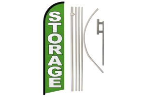 Storage Green Superknit Polyester Swooper Flag Size 11.5ft by 2.5ft & 6 Piece Pole & Ground Spike Kit