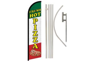 Fresh Hot Pizza Windless Banner Flag & Pole Kit
