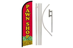 Pawn Shop Superknit Polyester Swooper Flag Size 11.5ft by 2.5ft & 6 Piece Pole & Ground Spike Kit
