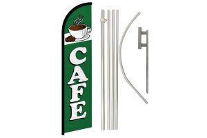 Cafe Green Superknit Polyester Swooper Flag Size 11.5ft by 2.5ft & 6 Piece Pole & Ground Spike Kit