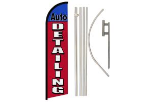 Auto Detailing (Red & Blue) Windless Banner Flag & Pole Kit