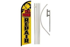 Cell Phone Repair (Yellow & Black) Windless Banner Flag & Pole Kit