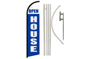Open House (Blue & White) Windless Banner Flag & Pole Kit