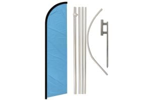 Light Blue Solid Color Superknit Polyester Swooper Flag Size 11.5ft by 2.5ft & 6 Piece Pole & Ground Spike Kit