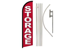 Storage Red Superknit Polyester Swooper Flag Size 11.5ft by 2.5ft & 6 Piece Pole & Ground Spike Kit