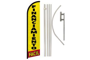 Financiamiento Facil Superknit Polyester Swooper Flag Size 11.5ft by 2.5ft & 6 Piece Pole & Ground Spike Kit