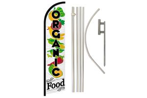 Organic Food Superknit Polyester Swooper Flag Size 11.5ft by 2.5ft & 6 Piece Pole & Ground Spike Kit