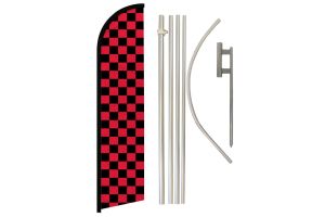 Red & Black Checkered Superknit Polyester Swooper Flag Size 11.5ft by 2.5ft & 6 Piece Pole & Ground Spike Kit