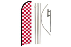 Red & White Checkered Windless Banner Flag & Pole Kit