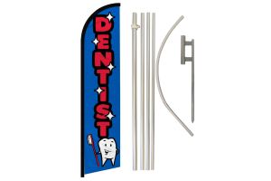 Dentist Superknit Polyester Swooper Flag Size 11.5ft by 2.5ft & 6 Piece Pole & Ground Spike Kit