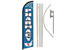 Pharmacy Superknit Polyester Swooper Flag Size 11.5ft by 2.5ft & 6 Piece Pole & Ground Spike Kit