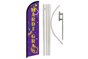Mardi Gras Windless Banner Flag & Pole Kit
