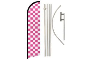 Pink & White Checkered Windless Banner Flag & Pole Kit