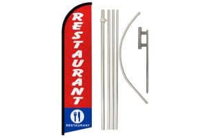Restaurant Superknit Polyester Swooper Flag Size 11.5ft by 2.5ft & 6 Piece Pole & Ground Spike Kit