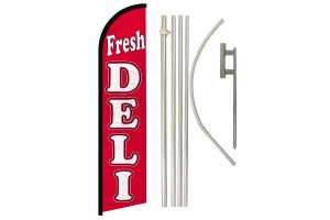 Fresh Deli Superknit Polyester Swooper Flag Size 11.5ft by 2.5ft & 6 Piece Pole & Ground Spike Kit