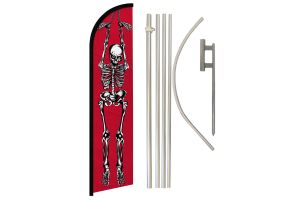 Skeleton Superknit Polyester Swooper Flag Size 11.5ft by 2.5ft & 6 Piece Pole & Ground Spike Kit