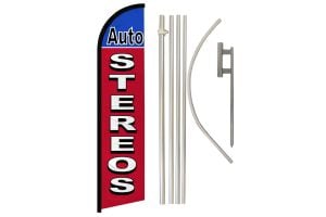 Auto Stereos (Red & Blue) Windless Banner Flag & Pole Kit