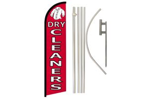 Dry Cleaners Superknit Polyester Swooper Flag Size 11.5ft by 2.5ft & 6 Piece Pole & Ground Spike Kit