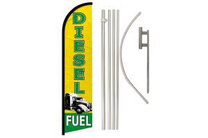 Diesel Fuel Superknit Polyester Swooper Flag Size 11.5ft by 2.5ft & 6 Piece Pole & Ground Spike Kit
