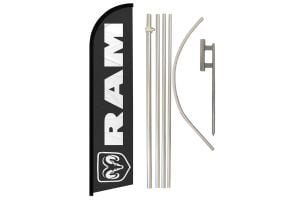 Ram Superknit Polyester Swooper Flag Size 11.5ft by 2.5ft & 6 Piece Pole & Ground Spike Kit