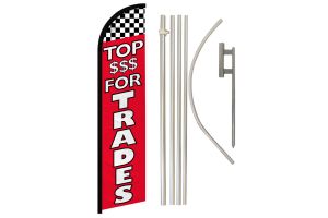 Top Dollar for Trades Superknit Polyester Swooper Flag Size 11.5ft by 2.5ft & 6 Piece Pole & Ground Spike Kit