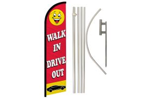 Walk In Drive Out (Red) Windless Banner Flag & Pole Kit