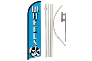 Wheels (Blue) Windless Banner Flag & Pole Kit