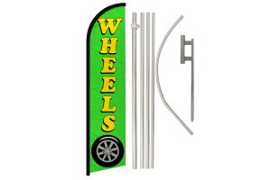 Wheels (Green) Windless Banner Flag & Pole Kit