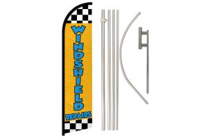 Windshield Repairs Yellow Superknit Polyester Swooper Flag Size 11.5ft by 2.5ft & 6 Piece Pole & Ground Spike Kit