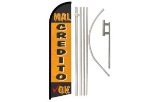 Mal Credito OK Superknit Polyester Swooper Flag Size 11.5ft by 2.5ft & 6 Piece Pole & Ground Spike Kit