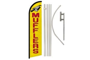 Mufflers Letters Superknit Polyester Swooper Flag Size 11.5ft by 2.5ft & 6 Piece Pole & Ground Spike Kit