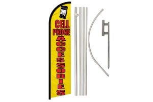 Cell Phone Accessories Superknit Polyester Swooper Flag Size 11.5ft by 2.5ft & 6 Piece Pole & Ground Spike Kit