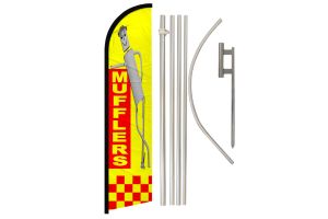 Mufflers Man Superknit Polyester Swooper Flag Size 11.5ft by 2.5ft & 6 Piece Pole & Ground Spike Kit