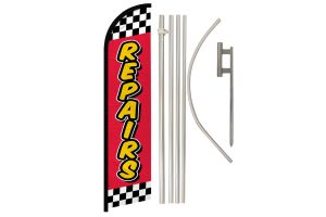 Repairs (Red Checkered) Windless Banner Flag & Pole Kit