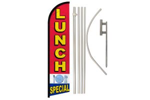 Lunch Special Superknit Polyester Swooper Flag Size 11.5ft by 2.5ft & 6 Piece Pole & Ground Spike Kit