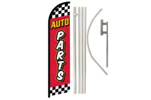 Auto Parts  (Red Checkered) Windless Banner Flag & Pole Kit