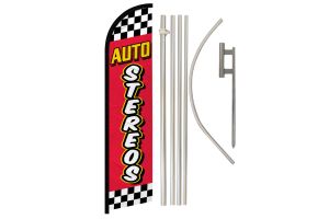 Auto Stereos (Red Checkered) Windless Banner Flag & Pole Kit