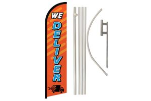 We Deliver (Orange & Blue) Windless Banner Flag & Pole Kit