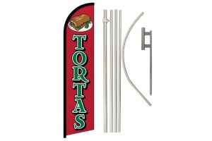 Tortas Superknit Polyester Swooper Flag Size 11.5ft by 2.5ft & 6 Piece Pole & Ground Spike Kit
