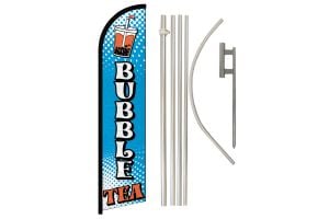 Bubble Tea Superknit Polyester Swooper Flag Size 11.5ft by 2.5ft & 6 Piece Pole & Ground Spike Kit