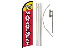 Under New Management Superknit Polyester Swooper Flag Size 11.5ft by 2.5ft & 6 Piece Pole & Ground Spike Kit